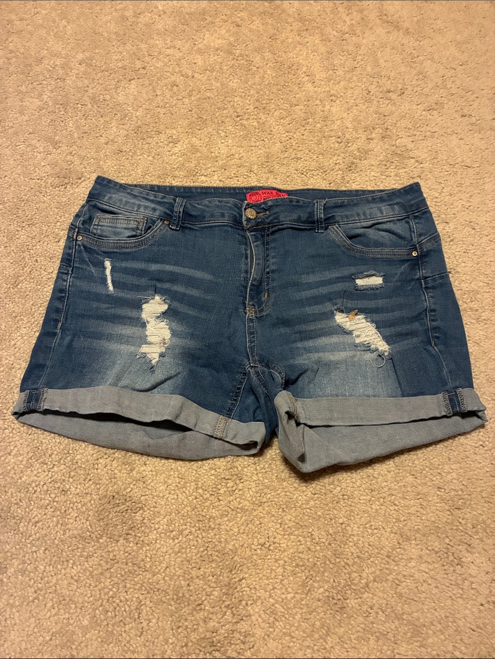 Wax Jean Roll-Cuff Distressed Denim Shorts  Butt, I Love You Shorts